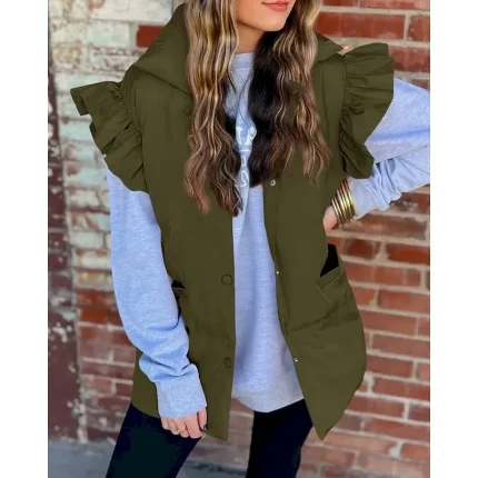 Women's Vest Warm Comfortable Pocket Buttons Casual Plain Vacation Street Daily Wear Going out Regular Stand Collar Regular Fit Sleeveless Outerwear Black Pink Brown Fall Winter - Image 6