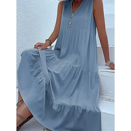 Women's Long Dress Maxi Dress Casual Dress Tank Dress Elegant Stylish Basic Vacation Daily Regular Fit Plain Sleeveless V Neck Black Blue Green Apricot Summer Spring - Image 5