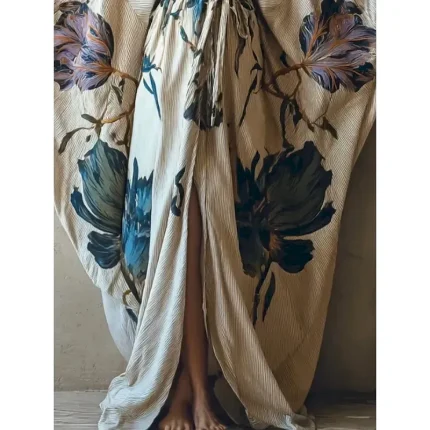 Women's Long Dress Maxi Dress Boho Dress Casual Dress Swing Dress Summer Dress Vintage Vacation Daily Beach Regular Fit Floral Long Sleeve V Neck Blue Summer Spring Fall - Image 3