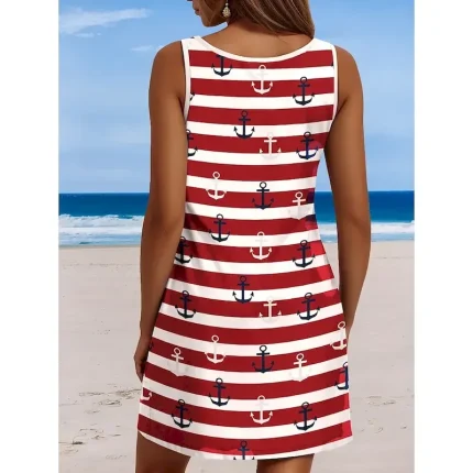 Women's Mini Dress Petite Dress Petite Dress Sundress A Line Dress Tank Dress Casual Vacation Daily Beach Loose Fit Heart Rose Flag Sleeveless Crew Neck White Red Royal Blue Blue Summer - Image 3