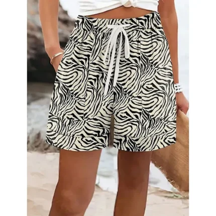 Women's Chinos Shorts Vacation Vintage Ethnic Style Short Mid Waist Floral Graphic Drawstring Elastic Waist Formal Vacation Street Pink Khaki Beige Summer Spring Regular Fit - Image 3