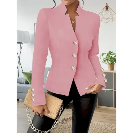 Women's Blazer Comfortable Breathable Buttons Elegant Modern Casual Plain Vacation Street Casual Daily Wear Single Breasted Short Regular Turndown Regular Fit Long Sleeve Outerwear Black White Pink - Image 5