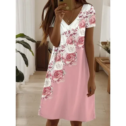 Women's Mini Dress Casual Dress Elegant Tropical Hawaiian Daily Regular Fit Floral Short Sleeve Crew Neck Pearl Black Pink Blue Summer - Image 6