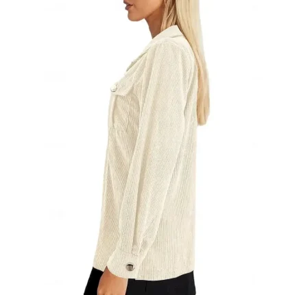 Women's Casual Jacket Shacket Comfortable Breathable Pocket Buttons Casual Plain Vacation Street Casual Daily Wear Single Breasted Regular Turndown Regular Fit Long Sleeve Outerwear Black Green - Image 4