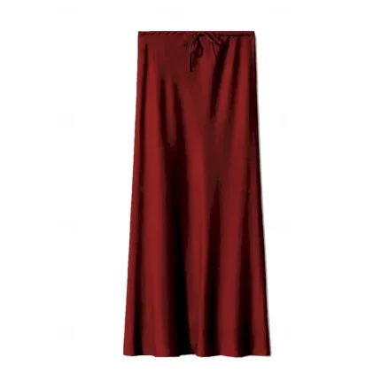 Women's Skirt Casual Maxi Mid Rise Skirts Plain Drawstring Micro-elastic Vacation Street Wine Navy Black Army Green Fall Polyester - Image 5