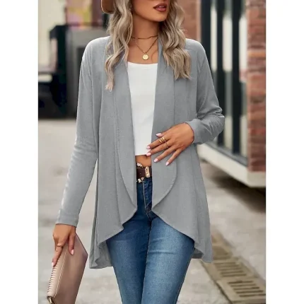 Women's Casual Jacket Breathable Comfortable Irregular Hem Casual Plain Vacation Street Casual Daily Wear Open Front Regular Shawl Collar Regular Fit Long Sleeve Outerwear Black Wine Purple Summer - Image 6