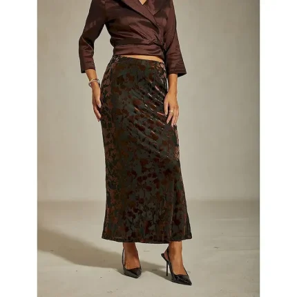 Women's Skirt Trumpet / Mermaid Elegant Vintage Maxi High Waist Skirts Stretchy Brown Spring Velvet - Image 6