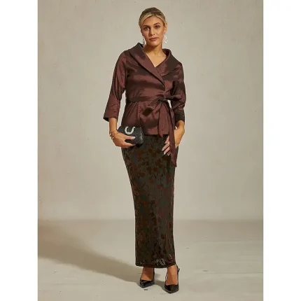 Women's Skirt Trumpet / Mermaid Elegant Vintage Maxi High Waist Skirts Stretchy Brown Spring Velvet - Image 3