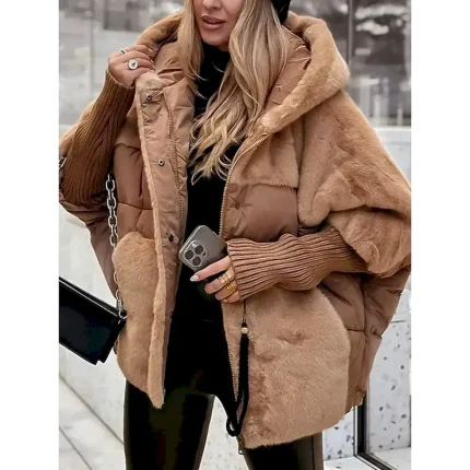 Women's Jacket Windproof Warm Patchwork Pocket Open Front Vintage Daily Casual Plain Christmas Gifts Vacation Casual Daily Open Front Long Hooded Loose Fit Long Sleeve Outerwear Black Brown Khaki - Image 4